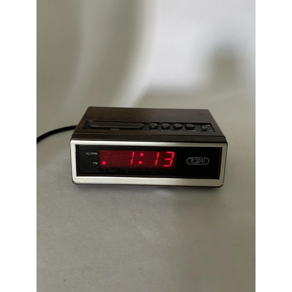 Vintage Tozai Electronic Alarm Clock ATC-3035 Woodgrain - Retro MCM Works!